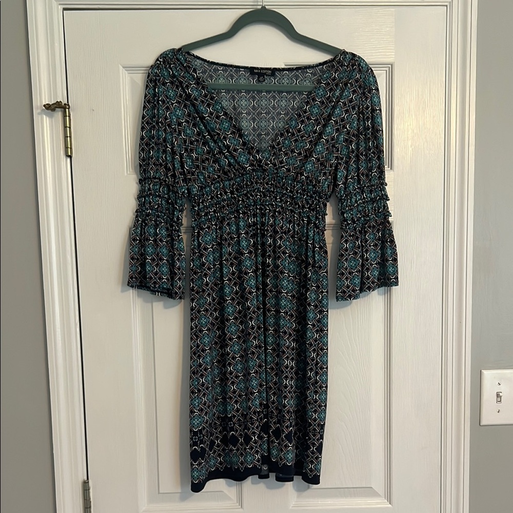 Max Edition Teal and Black Patterned Dress